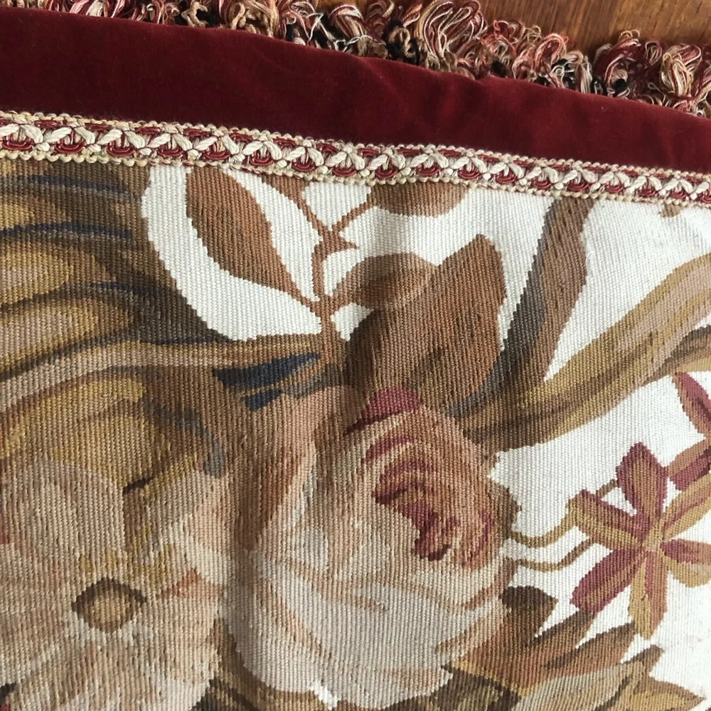 Decorative Floral Tapestry Accent Pillow in Gold, burgundy and Cream